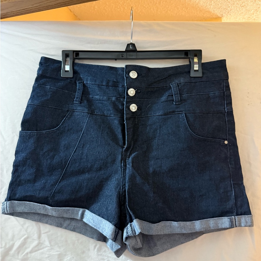 Love For Humanity Navy Button-Up Jean Shorts, Size 1X, Great Condition